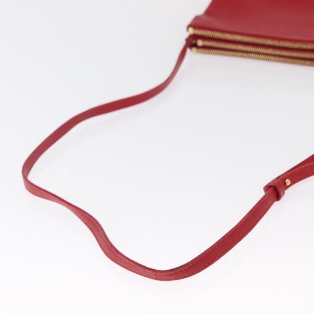 Authentic CELINE Trio Shoulder Bag Leather Red Gold - Picture 14 of 16